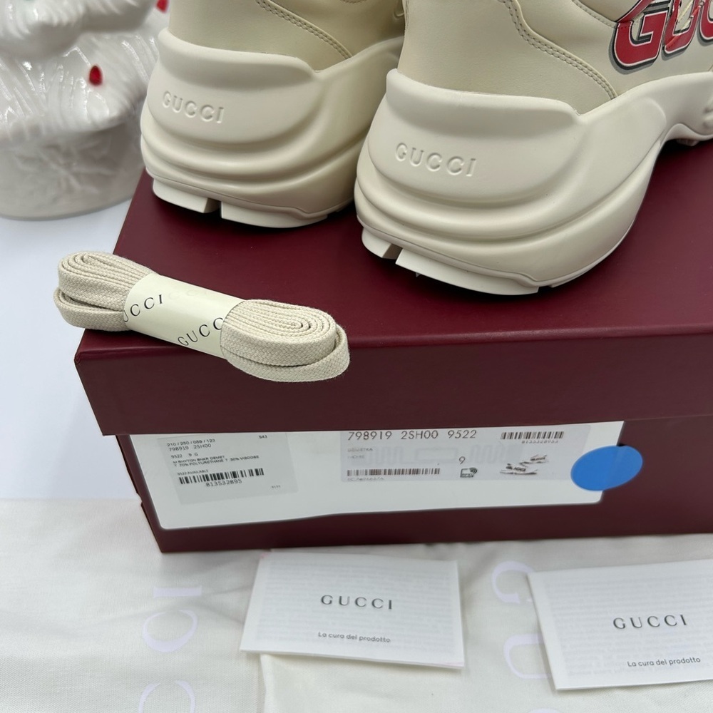 Men's Gucci, Rython leather sneaker with logo print size 9, made in Italy - Picture 5 of 12
